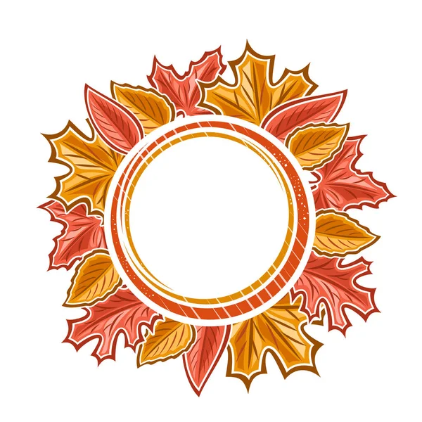 白いコピースペースのベクトル秋の葉フレーム 秋の広告提供のための様々なカラフルな秋の葉のイラストとサークルテンプレート — ストックベクタ