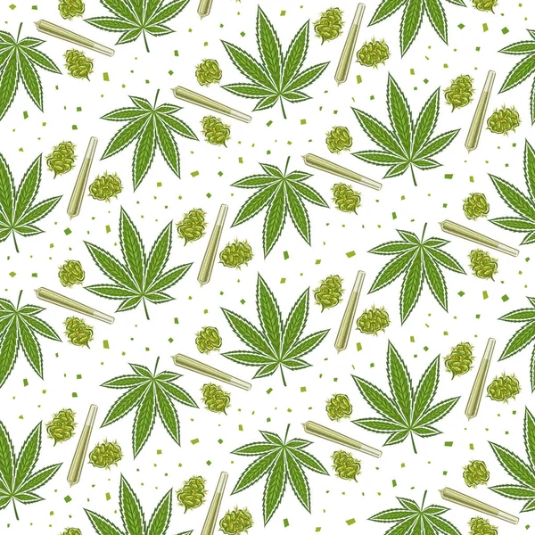 Vector Marijuana Seamless Pattern Fond Carré Répétitif Feuilles Marijuana Bourgeons — Image vectorielle