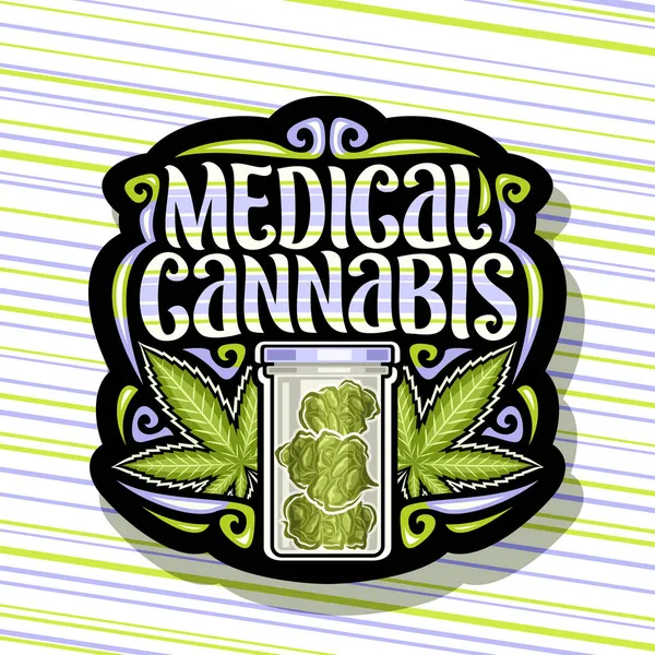 Vector Logo Medical Cannabis Dark Vintage Signage Illustration Marijuana Leaves — Stock Vector