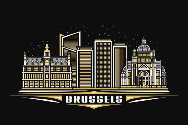 Vector Illustration Brussels Dark Horizontal Poster Linear Design Brussels City — 图库矢量图片