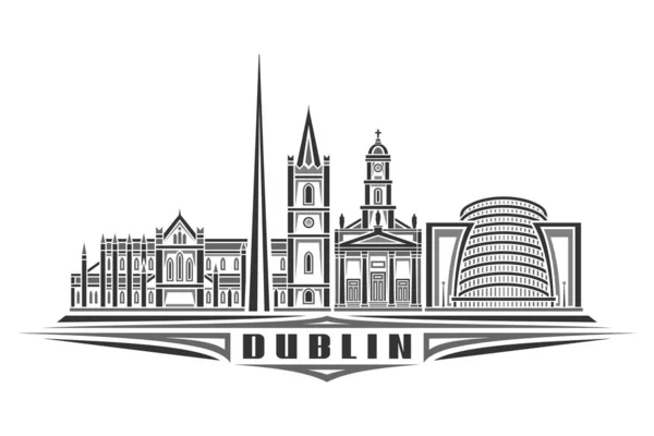 Vektorová Ilustrace Dublinu Monochromatický Vodorovný Plakát Lineárním Designem Dublin City — Stockový vektor