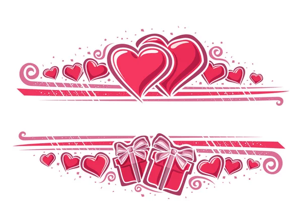 Vector Border Valentine Day Copy Space Horizontal Template Illustration Pair — Stock Vector