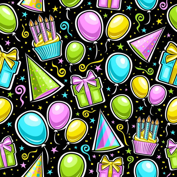 Vector Birthday Seamless Pattern Repeating Background Vibrant Balloons Vivid Birthday — Stock Vector