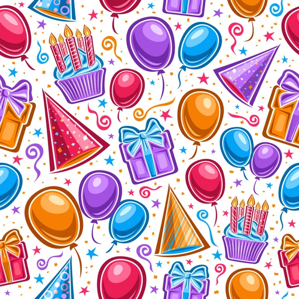 Vector Birthday Seamless Pattern Repeating Background Vibrant Balloons Vivid Birthday — Stock Vector