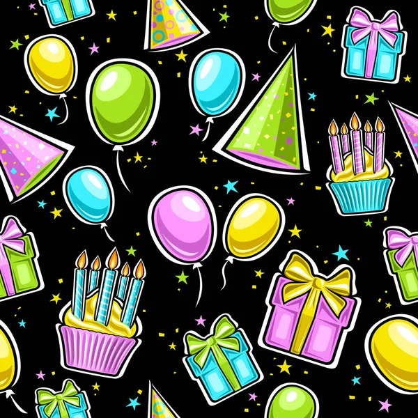 Vector Birthday Seamless Pattern 재연하는 촛불이 타오르는 포장지를 상징의 고립된 — 스톡 벡터