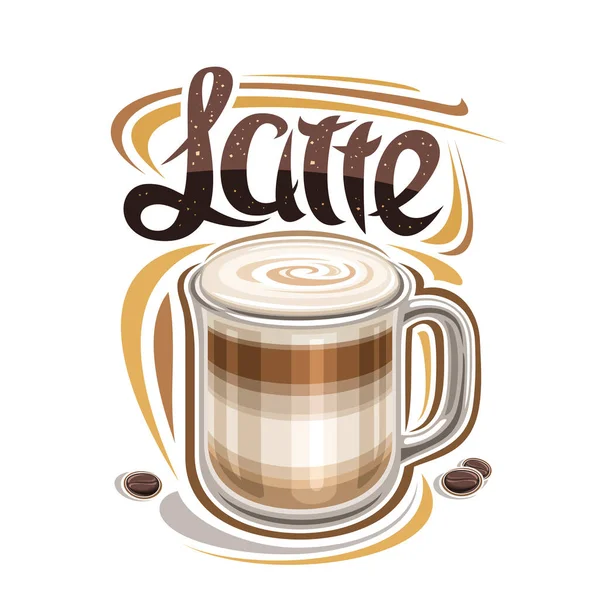 Vector Poster Latte Coffee Illustration Single Transparent Mug Layered Coffee — Vettoriale Stock
