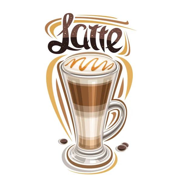 Latte Coffee Için Vektör Posteri Doğal Kahve Içeceği Kavrulmuş Tohumlarla — Stok Vektör