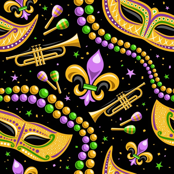 Vector Mardi Gras Seamless Pattern Square Repeating Background Cartoon Mardi — Stock Vector