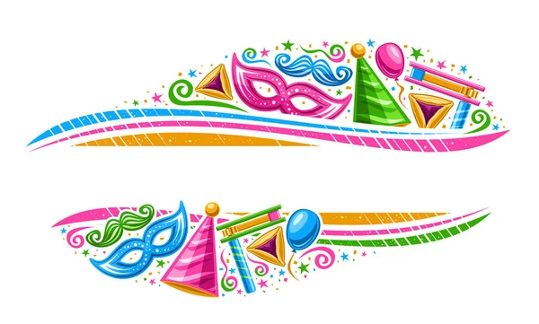 Vector Border Purim Carnival Copy Space Text Vízszintes Banner Illustration — Stock Vector