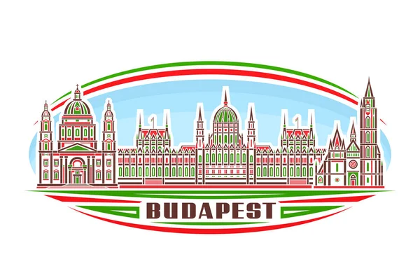 Vector Illustration Budapest Green Horizontal Badge Linear Design European Budapest — 스톡 벡터