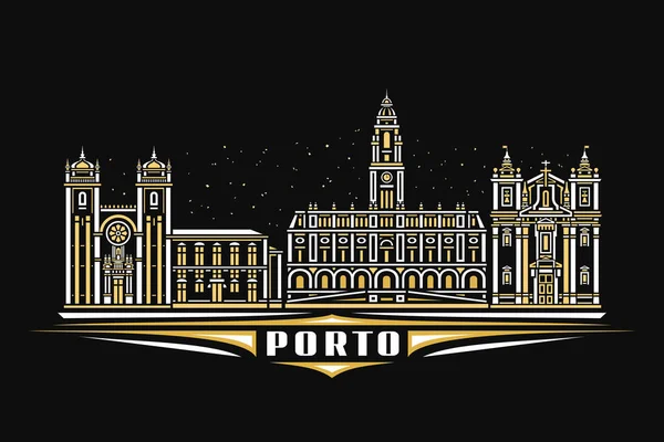 Ilustração Vetorial Porto Poster Horizontal Escuro Com Design Linear Célebre — Vetor de Stock