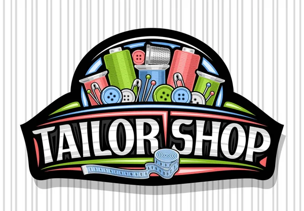Logo Vectoriel Pour Tailor Shop Badge Décoratif Noir Avec Illustration — Image vectorielle