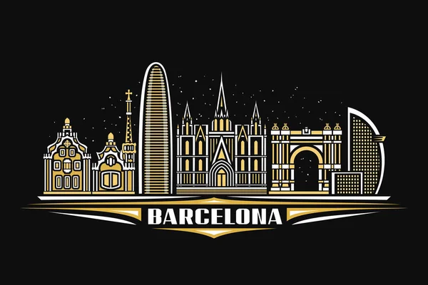 Vektor Illusztráció Barcelona Sötét Horizontális Poszter Lineáris Design Barcelona Város — Stock Vector