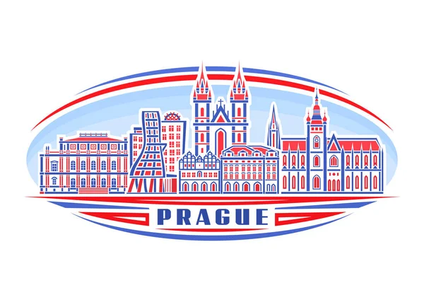 Ilustração Vetorial Praga Emblema Horizontal Vermelho Com Design Linear Famosa — Vetor de Stock