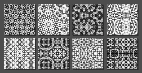 Vector Arabic Seamless Patterns Set Square Repeating Black White Backgrounds — Stock Vector