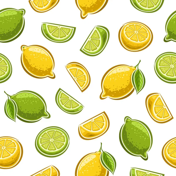 Vector Lemon Lime Seamless Pattern Repeating Background Set Cut Out — Stock Vector