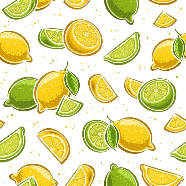 Vector Lemon Lime Seamless Pattern Repeat Background Set Cut Out — Stock Vector