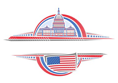 Vector border for American Holidays with empty copy space for congratulation text, decorative layout with illustration of United States Capitol and american flag for US holidays on white background