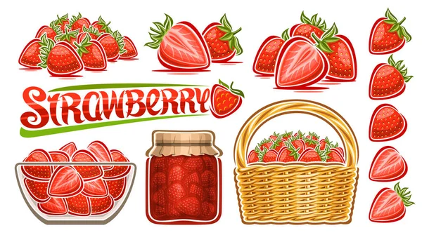 Vector Strawberry Set Lot Collection Cut Out Illustrations Strawberry Still — Stockvektor