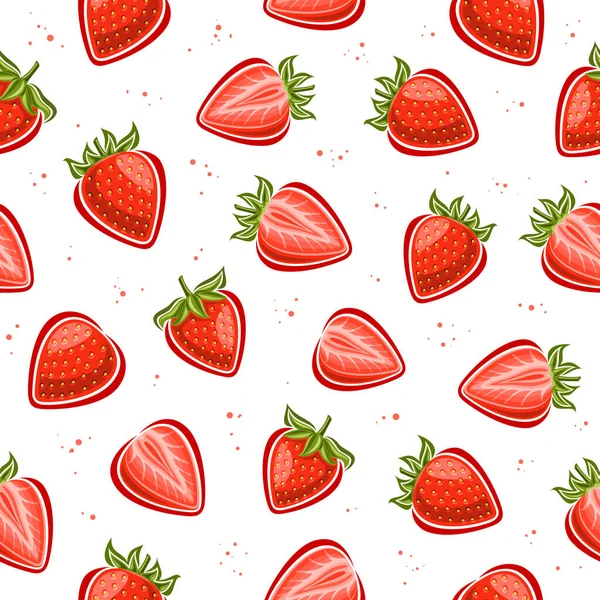 Vector Strawberry Seamless Pattern Ripetendo Sfondo Con Serie Illustrazioni Ritagliate — Vettoriale Stock