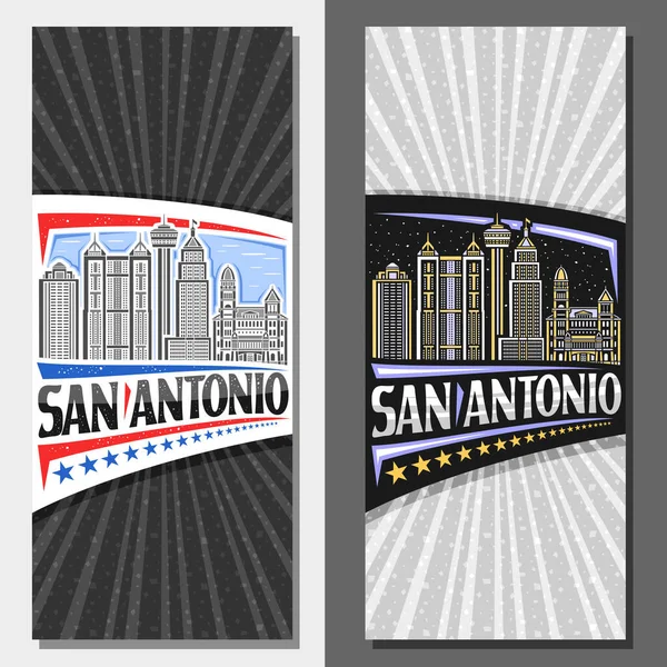 Vector Vertical Banners San Antonio Decorative Invitation Illustration Texan City — Archivo Imágenes Vectoriales