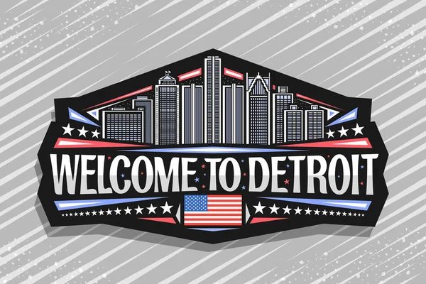 Logo Vectoriel Pour Detroit Étiquette Décorative Noire Avec Illustration Paysage — Image vectorielle