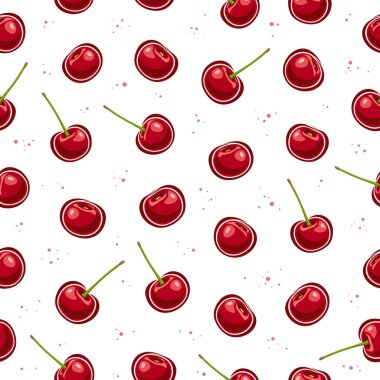 Vector Cherry Pürüzsüz Desen, kare tekrarlayan arkaplan tüm olgun kirazları uçan çizimler, düz kiraz grubu ev içi için çeşitli kiraz üzümleri uzanır beyaz arka plan