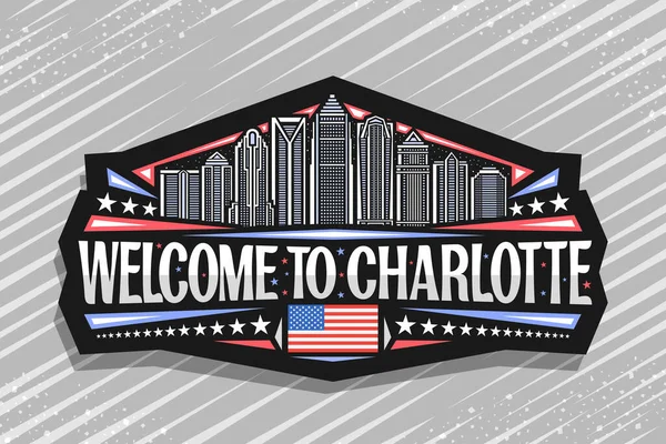 Charlotte için vektör logosu, Charlotte City 'nin alacakaranlık gökyüzü arkaplanının resimli simgesi, sanat tasarımı buzdolabı mıknatısı, kelimelerin eşsiz harfleriyle Charlotte' a hoş geldin.