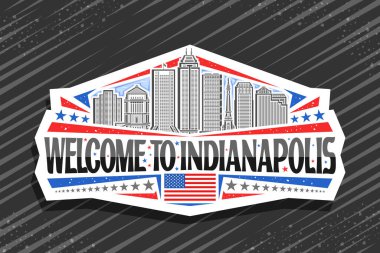Indianapolis için vektör logosu, Indianapolis 'e siyah kelimelerle gelen sanat tasarımı buzdolabı mıknatısı, Indianapolis' e hoş geldiniz.