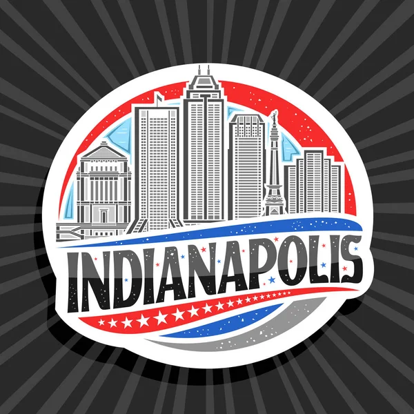 Векторный Логотип Индианаполиса Белая Декоративная Метка Иллюстрацией Городского Пейзажа Индианаполиса — стоковый вектор