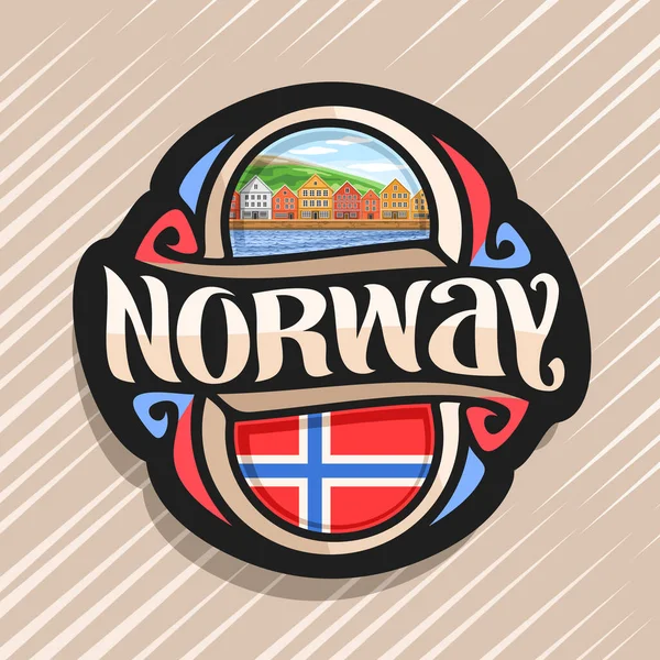 Векторный Логотип Норвегии Магнит Холодильник Норвежским Флагом Оригинальный Шрифт Слова — стоковый вектор