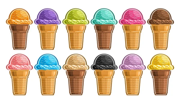 Vector Ice Cream Set Sorshúzás Kivágott Különböző Illusztrációk Csoport Frissítő — Stock Vector