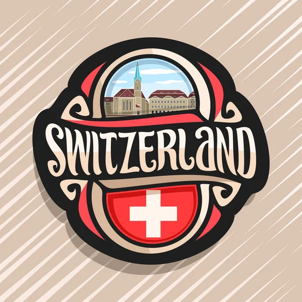 Vector Logo Switzerland Country Fridge Magnet Swiss Flag Original Brush - Stok Vektor