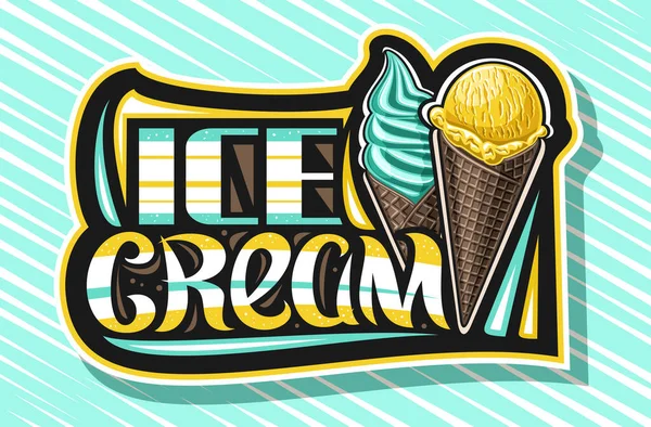 Logo Wektorowe Dla Ice Cream Czarny Szyld Ilustracją Dwóch Różnych — Wektor stockowy