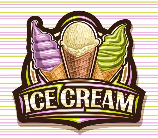 Vector Logo Ice Cream Dark Decorative Sign Board Kids Cafe — Vetor de Stock