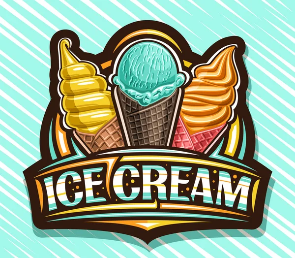 Vector Logo Ice Cream Dark Decorative Sign Board Kids Cafe — Image vectorielle