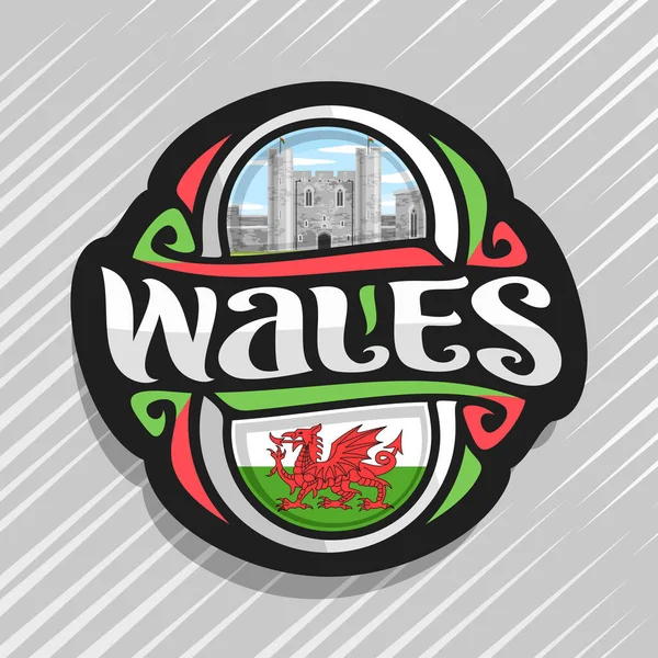 Vektor Logo Wales Hűtőmágnes Walesi Zászló Piros Sárkány Eredeti Ecset — Stock Vector
