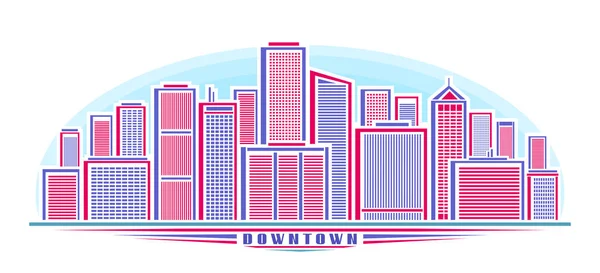 Vector Illustration Downtown Skyline Horizontal Decorative Banner Simple Linear Design — 图库矢量图片