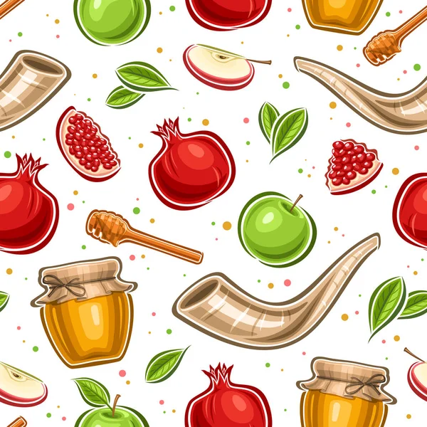 Vector Rosh Hashanah Seamless Pattern Square Repeating Background Set Cut — Stock Vector