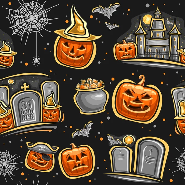 Vector Halloween Seamless Pattern Repeating Background Set Cut Out Illustrations — Archivo Imágenes Vectoriales