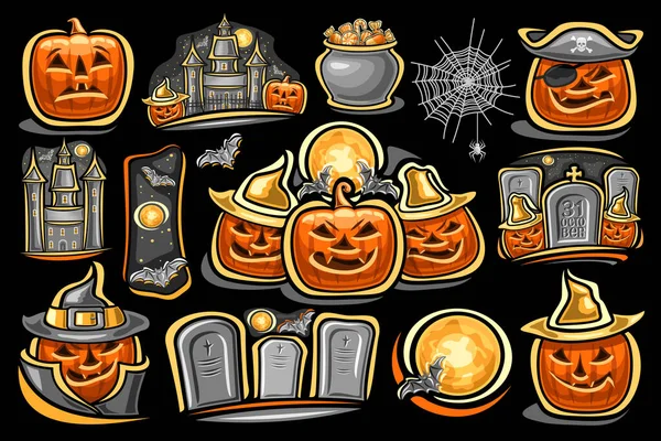 Vector Halloween Set Lot Collection Various Cut Out Compositions Happy — Archivo Imágenes Vectoriales