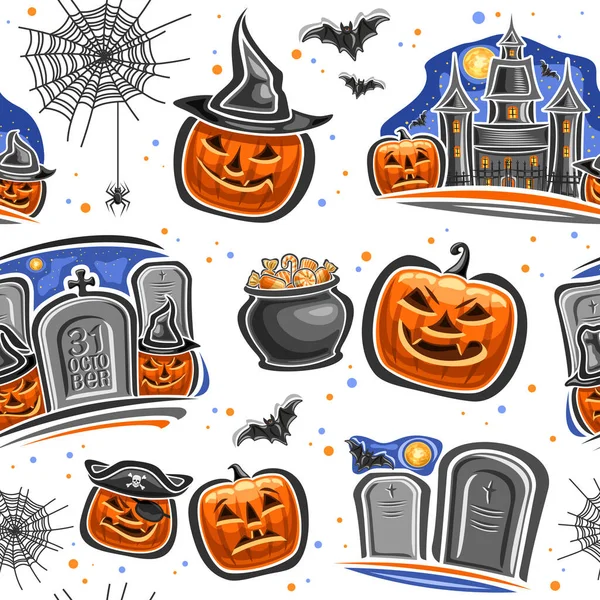 Vector Halloween Seamless Pattern Repeating Background Cut Out Illustrations Various — Archivo Imágenes Vectoriales