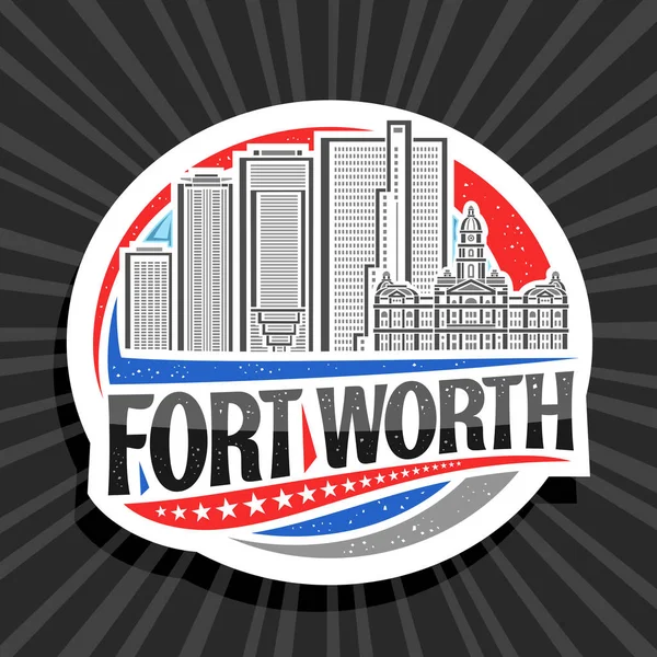 Vektor Logotyp För Fort Worth Vit Dekorativ Etikett Med Illustration — Stock vektor