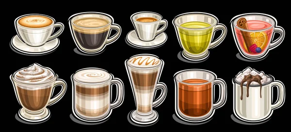 Set Caffè Vettoriale Ampio Gruppo Varietà Ritagliate Illustrazioni Tazza Caffè — Vettoriale Stock