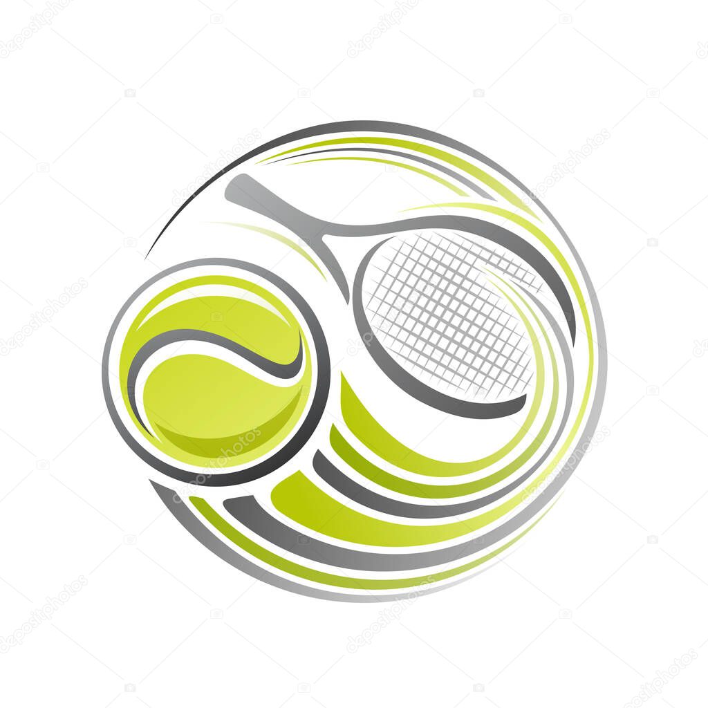 Vector logo for Tennis Sport, isolated modern emblem with illustration of flying on curve trajectory tennis ball, decorative line art sports badge for tennis club on white background