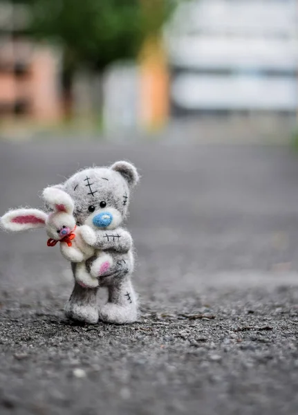 little teddy bear on the street