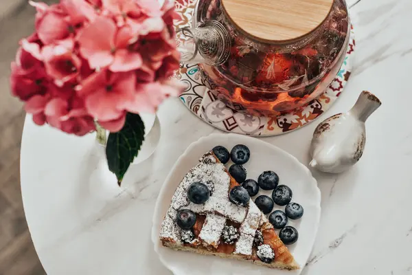 berry pie and tea for breakfast