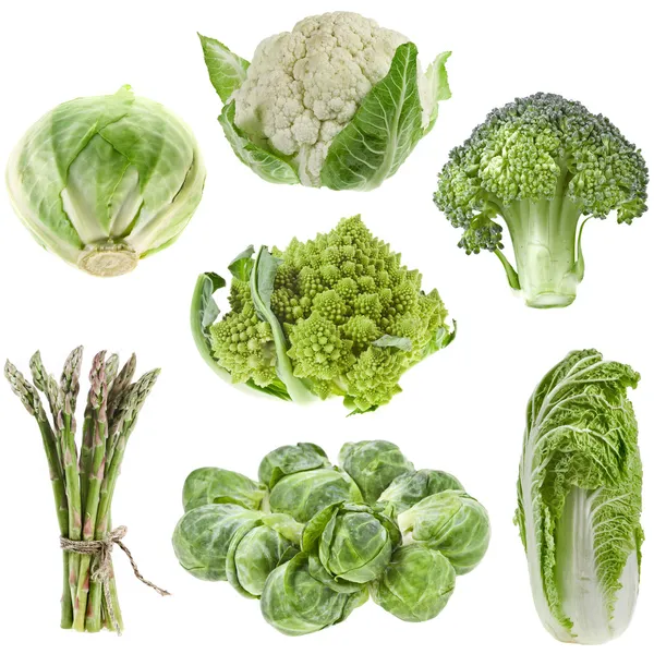 Collection green cabbage isolated on white background — Stock Image Collection green cabbage isolated on white background Stock Image