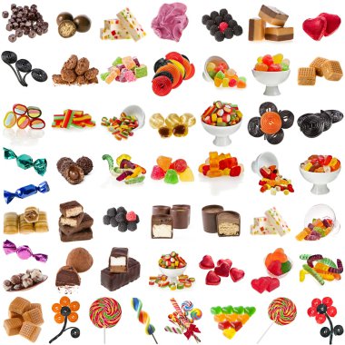 Various Candies Collection isolated on white background