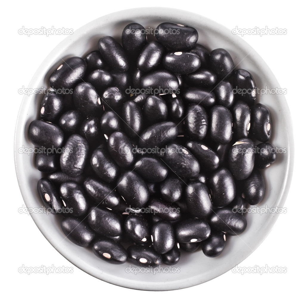 Black beans in bowl isolated on white background — Stock Photo